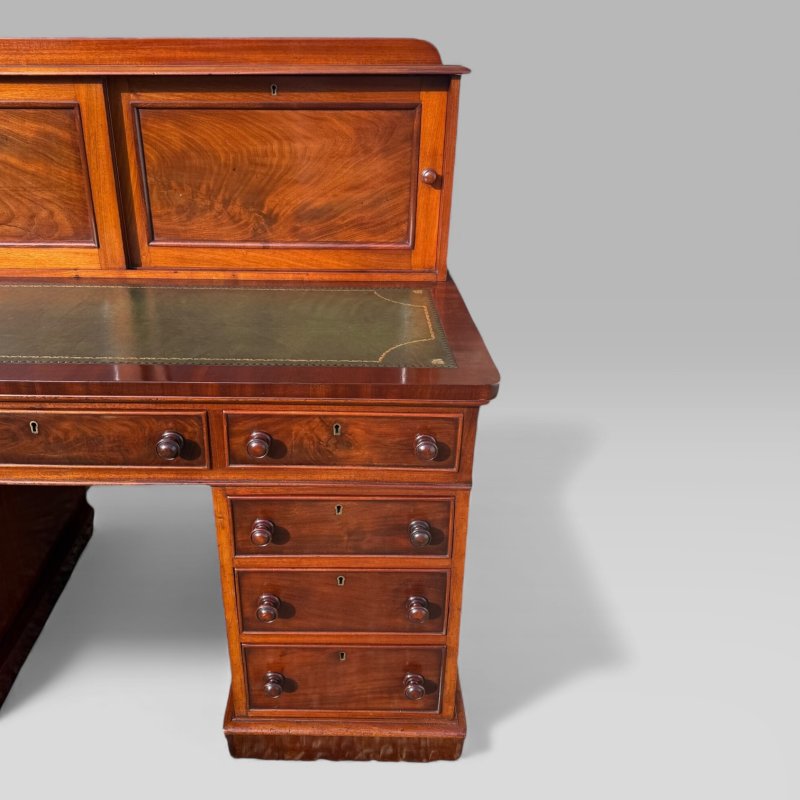 Antique Victorian Mahogany Pedestal Desk – 9 Drawers, Tooled Leather & Cupboard - Image 5